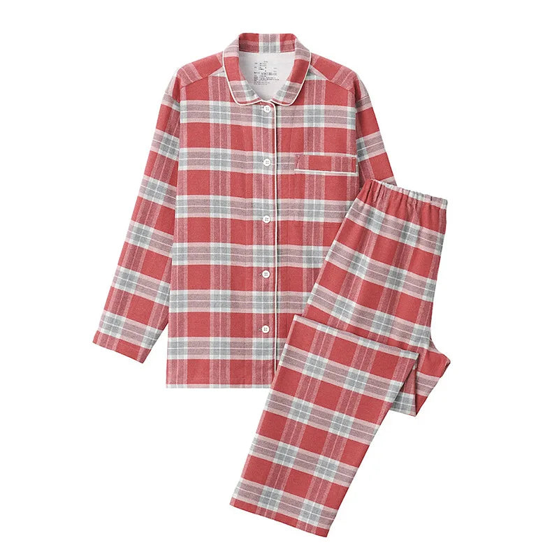 Cotton Flannel Plaid Men's & Women's High-quality Patterned Thick Pajamas for Autumn and Winter