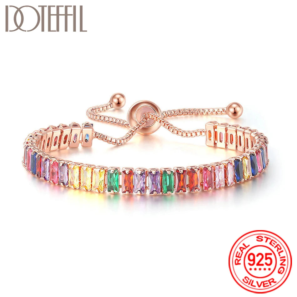 Women 925 Sterling Silver Tennis Bracelet Crystal Luxury Zirconia Wedding Charm Jewelry