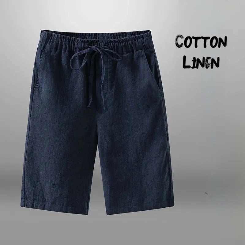 Men Cotton Linen Casual Breathable Beach Shorts