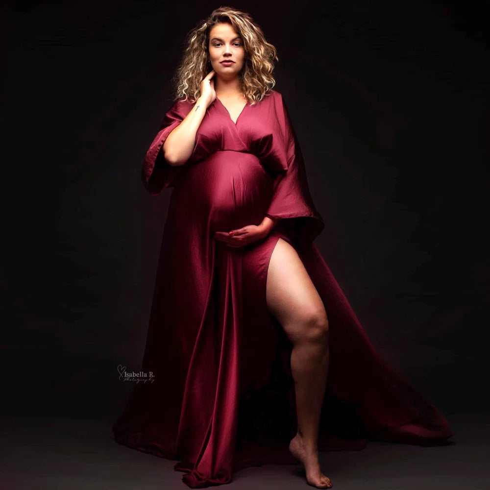 Elegant Soft Satin Maternity Photography Gown