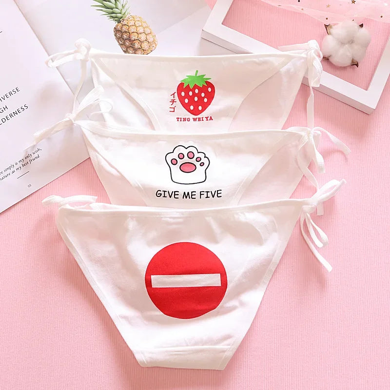 Women Funny Cotton Panties Hollow Out Seamless Briefs