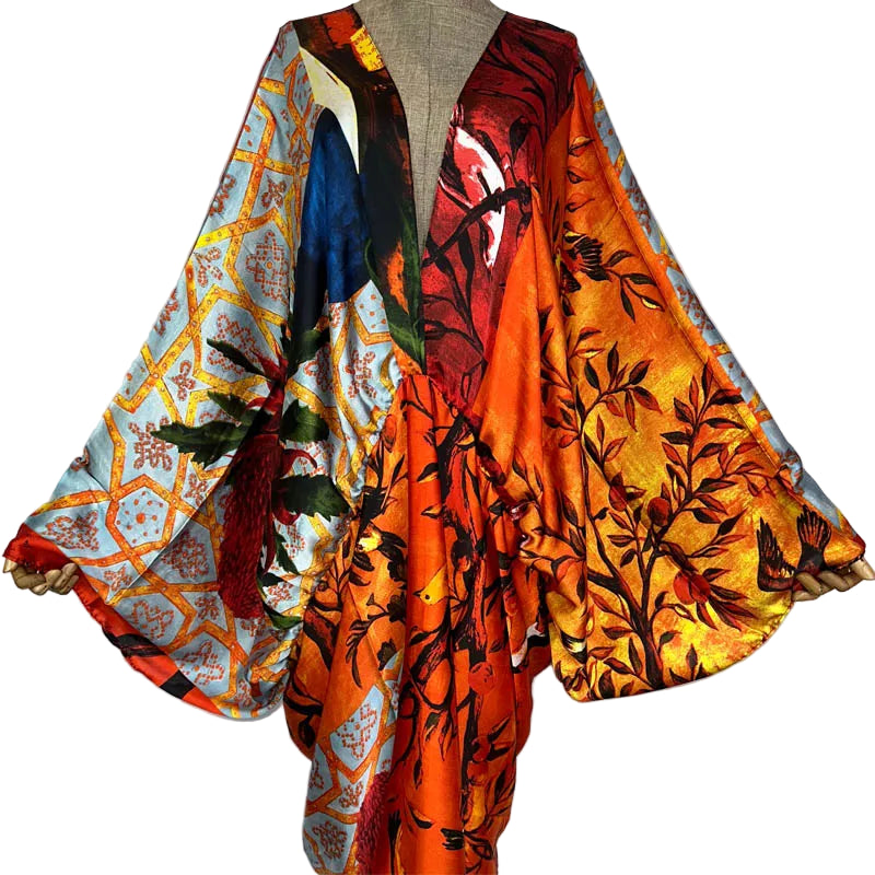 Sexy Silk Long Maxi Robe Women V-neck Bohemian Dress
