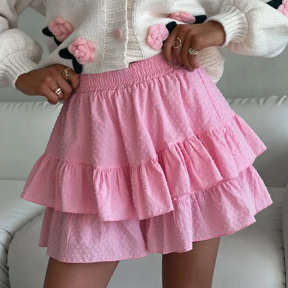 Casual Ruffled Shorts For Women Solid High Waist Pure Cotton A-line