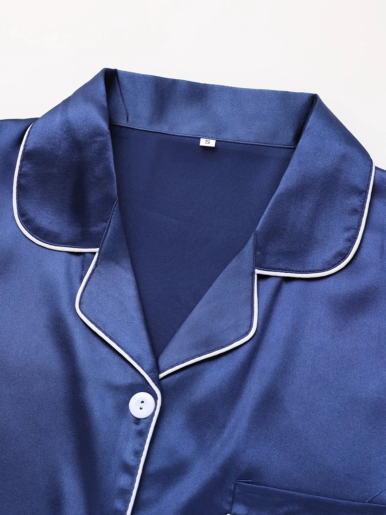 Women Solid Pajama Set Long Sleeve Button Up Lapel Top & Pants