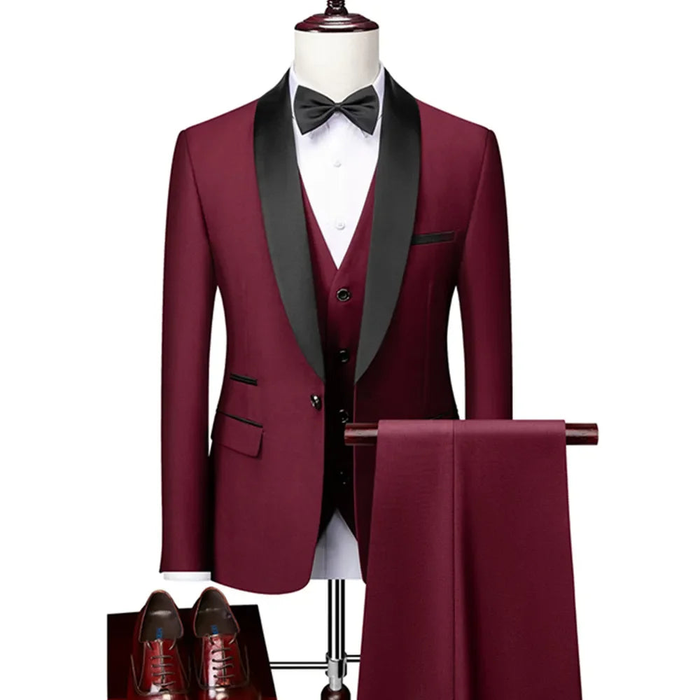 Men's Three Pieces Slim Fit Suit Jacket Blazer Coat Pants & Vest