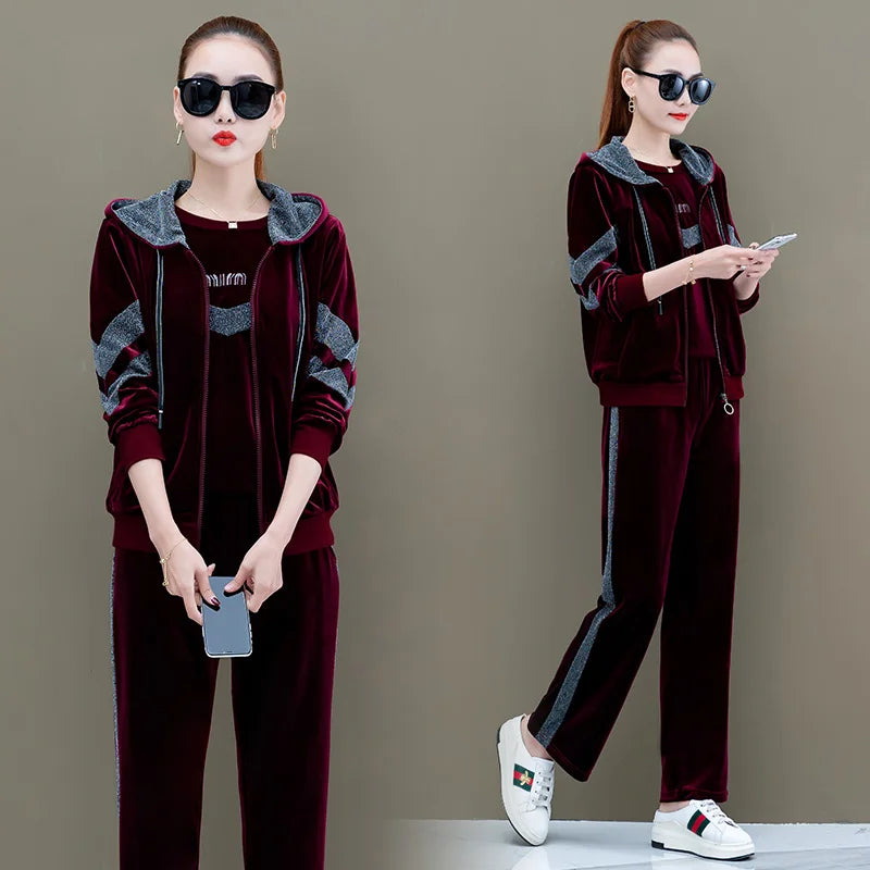 Women Velvet Sports Suit 2-3Piece Set