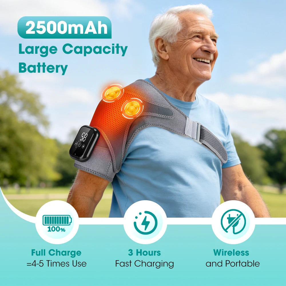 3 Modes Vibration 3 Heating Levels Heating Pad Set for Shoulder Knee Wrist Massage, Cordless Rechargeable Large Size