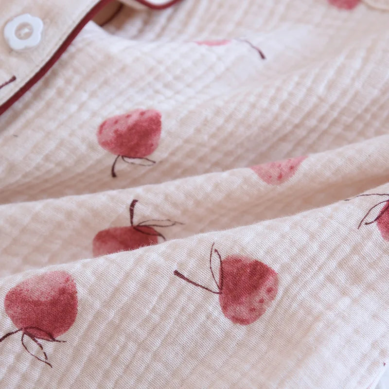 Summer pajamas short-sleeved shorts two-piece cotton crepe