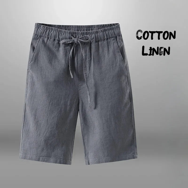 Men Cotton Linen Casual Breathable Beach Shorts