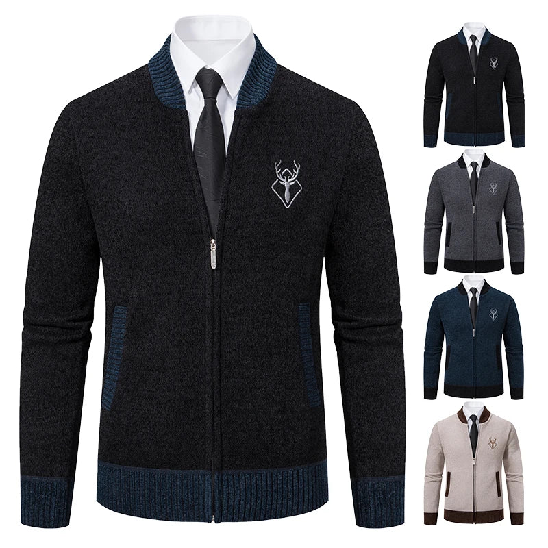 Men's winter warm padded knitted cardigan sweater
