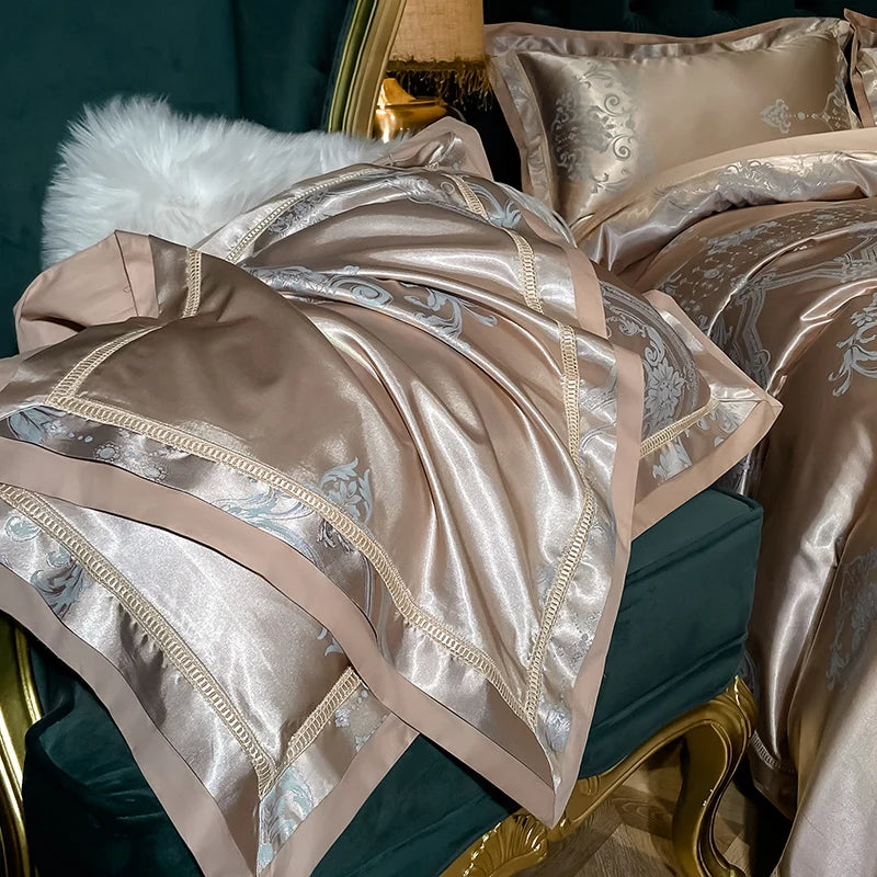 Soft Satin Jacquard Cotton Bedding Set, Luxury Duvet Cover, Blue, Gold, Gray, Queen, King Bed Sheet, Pillowcases, Home Textiles