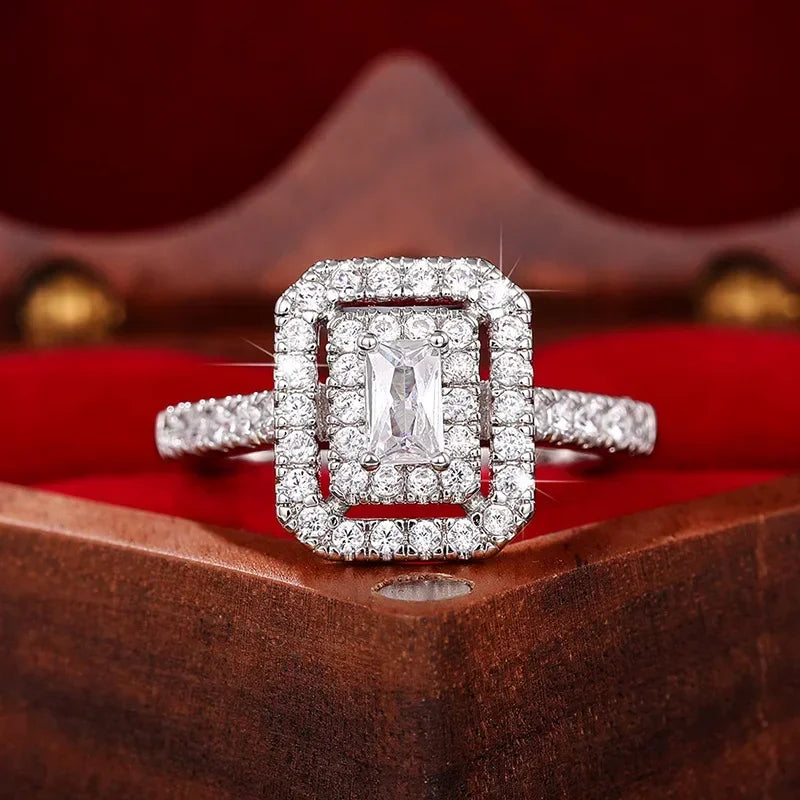 Women's Square Jewelry Ring Geometric Luxury Inlaid AAA Cubic Zirconia