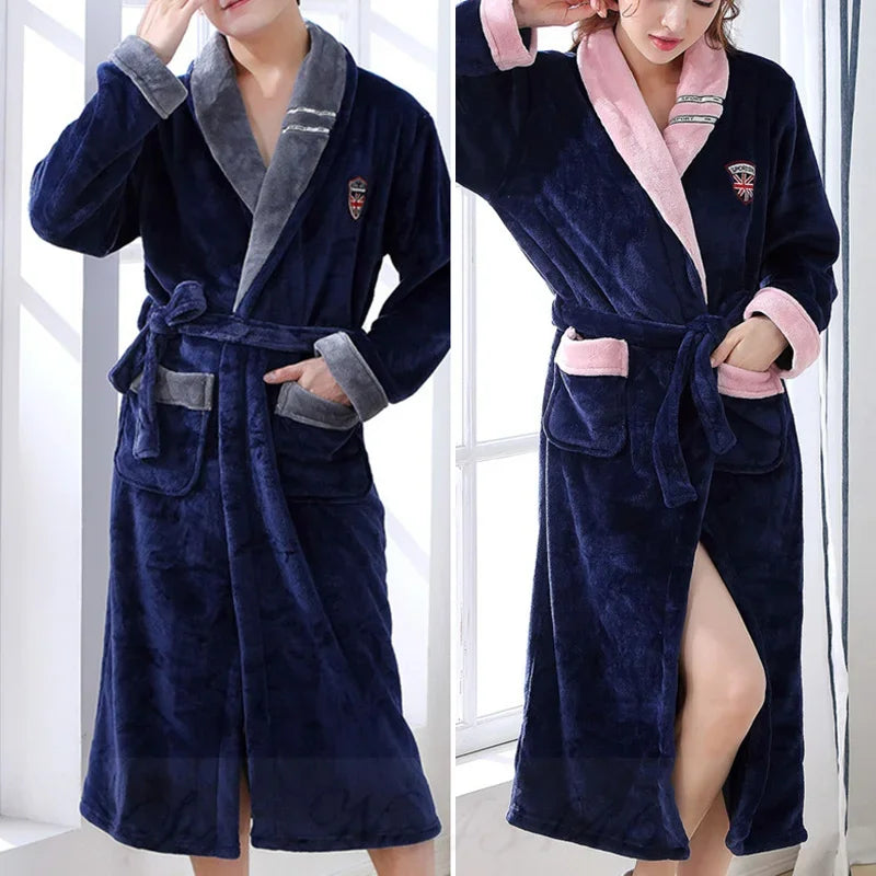 Thicken Warm Flannel Couple Robe Lounge Wear Winter Kimono Bathrobe Gown Sleepwear
