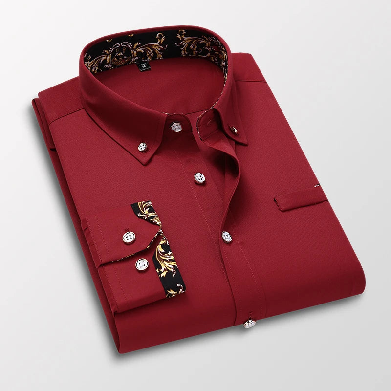 Men's Cotton Causal Long Sleeved Dress Shirt