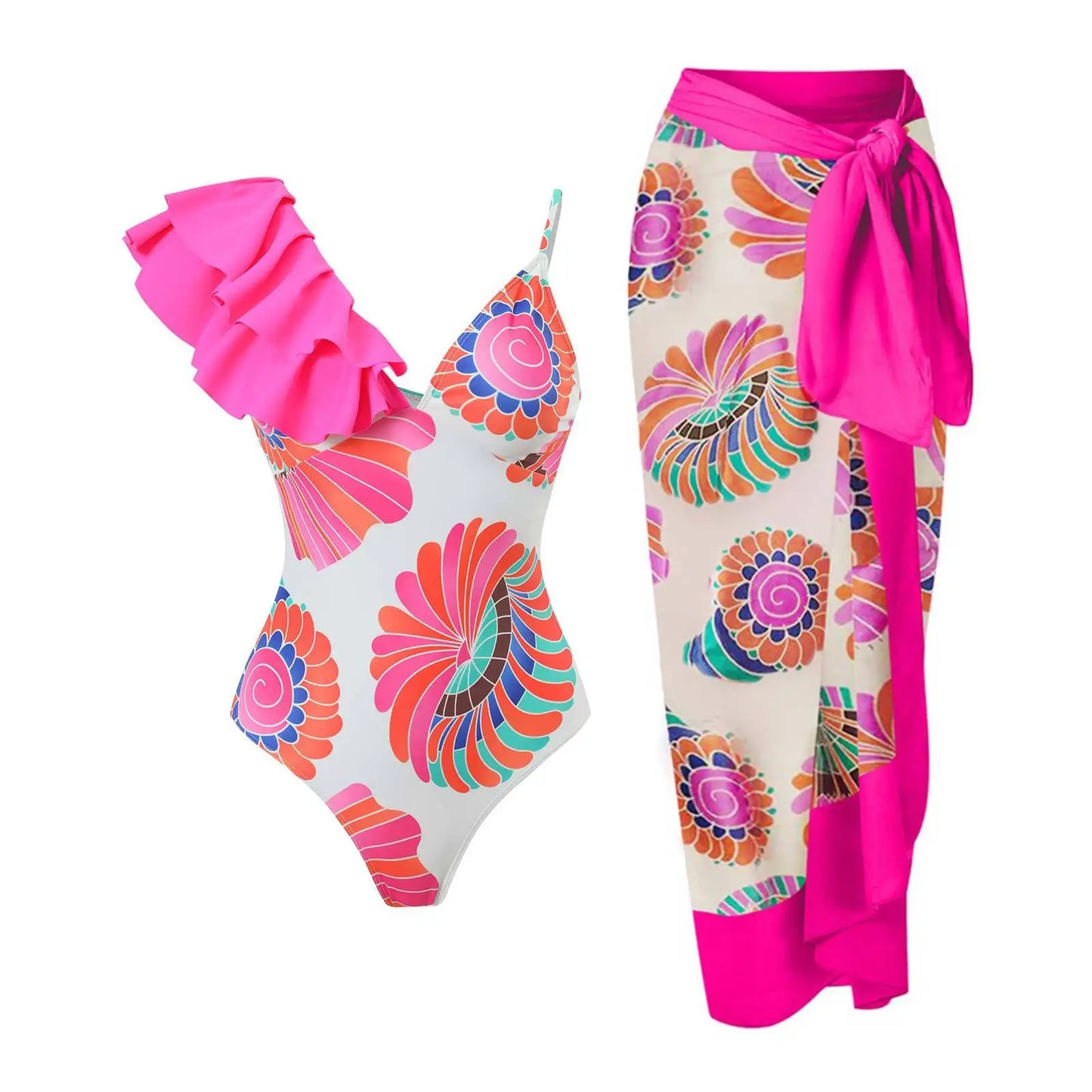2-Piece Women Brazilian Floral Printed Ruffle Bikinis Strappy Bandage Swimwear