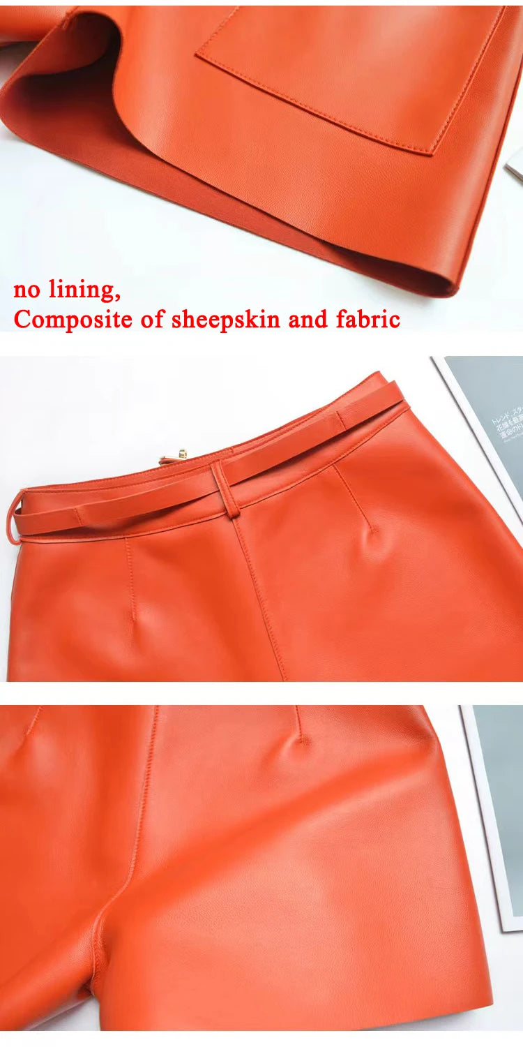 Real Sheepskin Leather Women Shorts