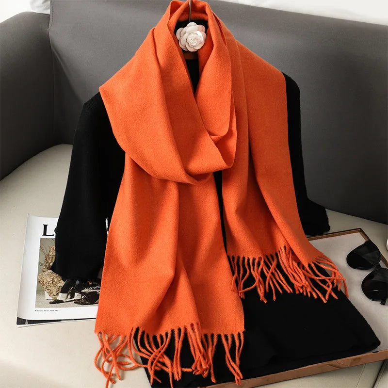 Color Solid Women Winter Scarf Warm Thicken Cashmere Shawl