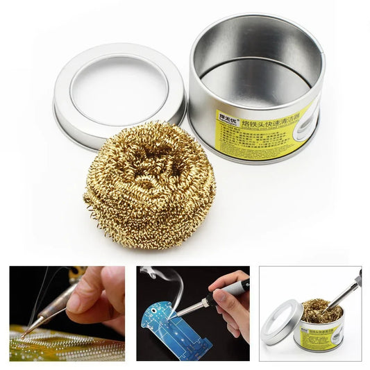 Iron Tip Cleaner Welding Soldering w/ Tin Insulation Pad Cleaner Brass Wire Sponge Ball