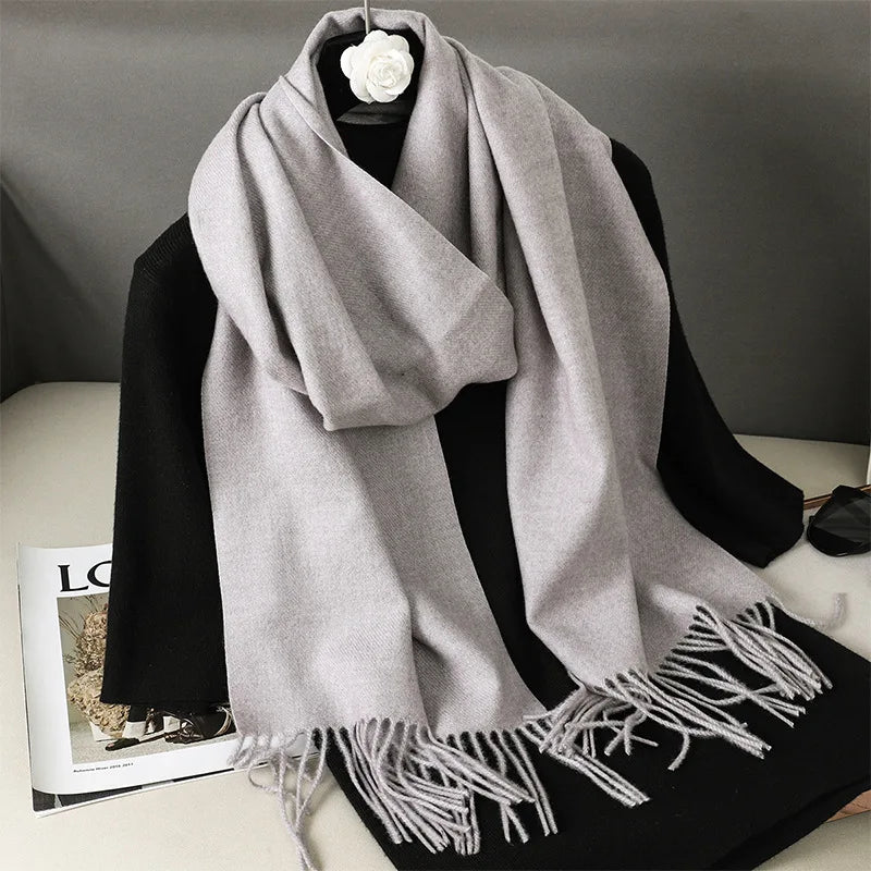 Color Solid Women Winter Scarf Warm Thicken Cashmere Shawl