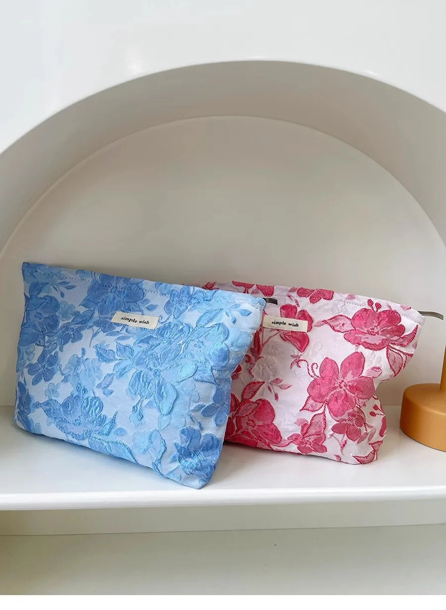 Fashion Floral Print Zipper Cosmetic Bag Travel Essentials Organizer Makeup Toiletry Pouch Portable Women's Makeup Bag