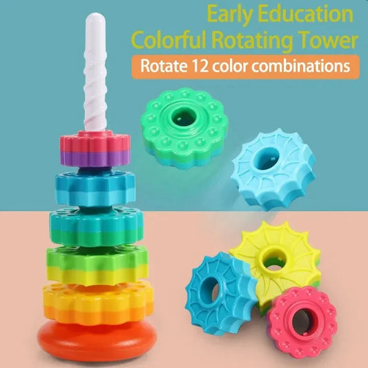 Rotating Rainbow Tower Stacking Puzzle Toys for Baby