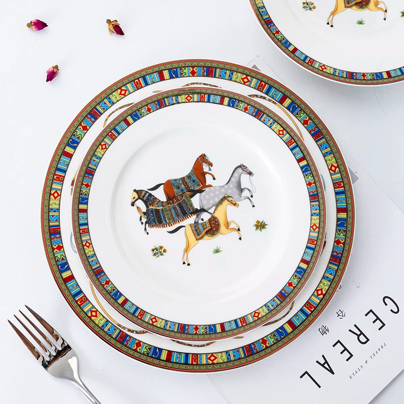 Mongolian Style Horse Plate Ceramic  Dinner Plates No Box No Logo