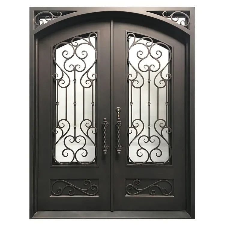 Modern Exterior Wrought Iron Double Luxury Entry Garden Doors for Villa