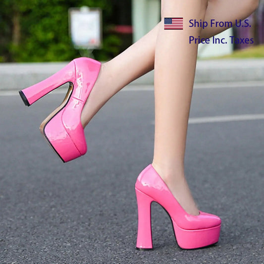 [US Local Send Inc Tax]Women's Chunky High Heels Round Toe Pumps 14cm Heel 4cm Platform WZ