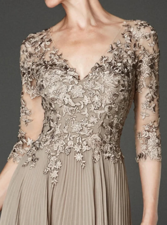 Wedding Party Guest Evening Dresses Femme Robe De Soiree Elegant Champagne Gold Ruched Half Sleeve Long Prom Gown