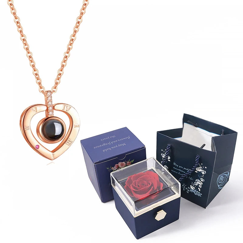 I Love You Projection Necklace With Rotating Rose