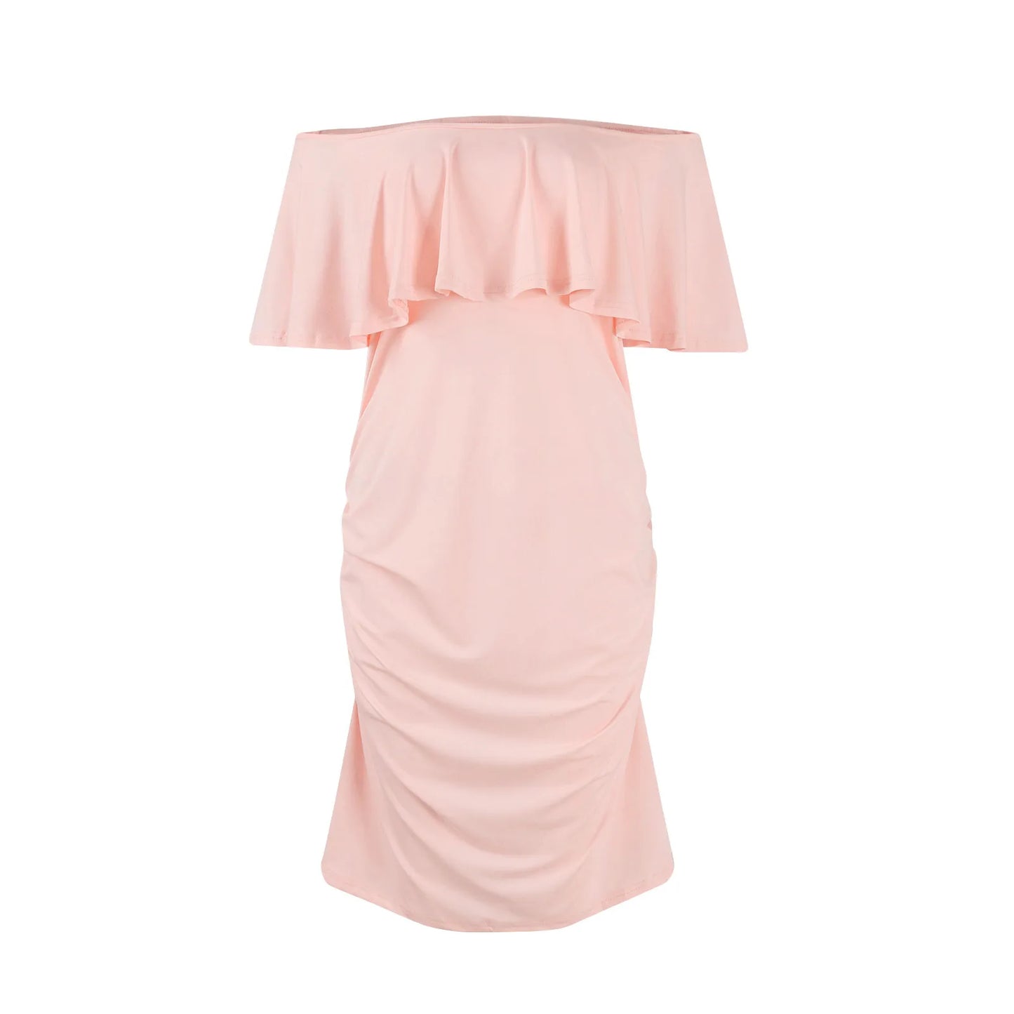 Maternity Dress Short Sleeve Slash Ruffles