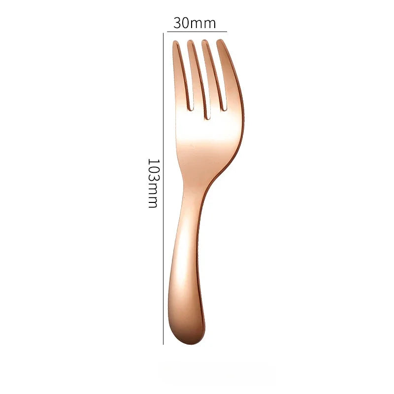 Mini Portable Stainless Steel Spoon Fork Set Storage Dessert Fruit Tool for Work School Short Handle Tableware Suitable for Kids