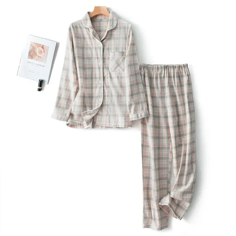 Autumn and Winter Multi Colors Cotton Brushed Solid and Plaid Design Warm Thick Trousers Pajamas Set Couples Home Clothes