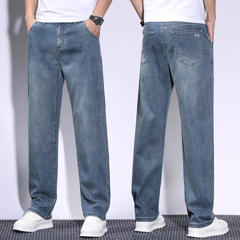 Soft Men's Baggy Jeans Thin Summer Breathable Straight Pants