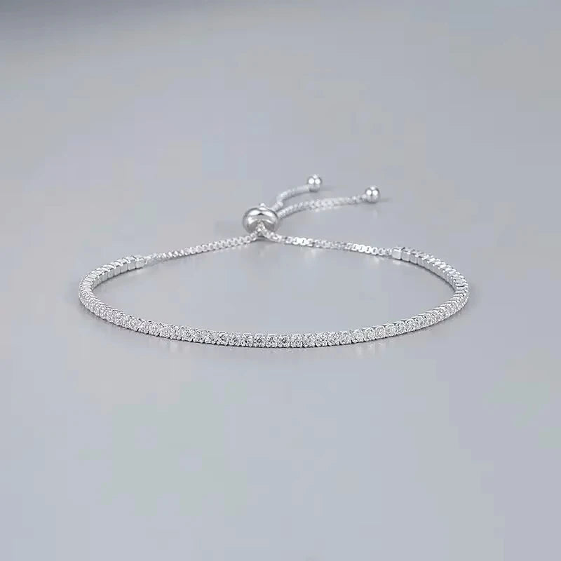 Fine 925 Sterling Silver Bracelet Elegant Zircon Tennis Crystal Chain for Women Engagement Wedding Glamour