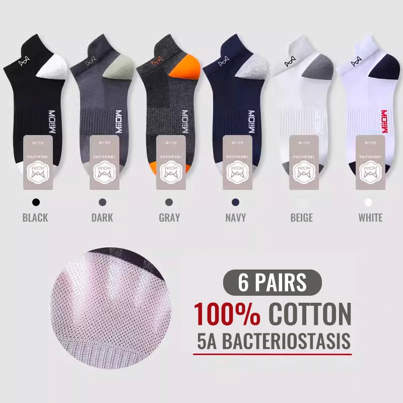 100% Pure Cotton Men Short Socks Set Lycra Band Ear-lifting Heel Protection Deodorant Antibacterial Sports Ankle Sock