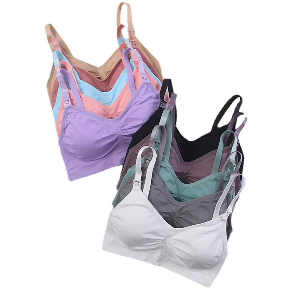 Breastfeeding Bra Upper Buckle Wirefree Seamless Postpartum Removable Chest Pad