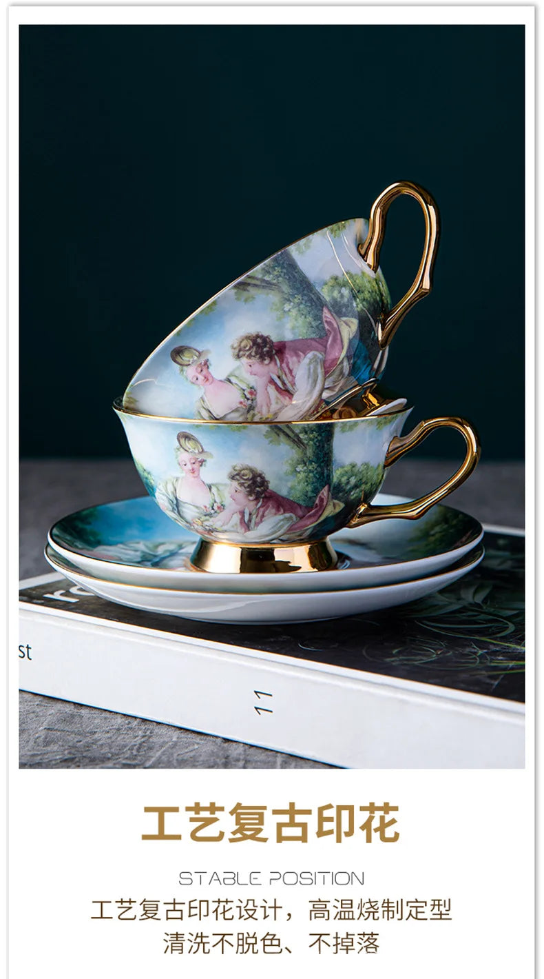 European Royal Palace Bone China Coffee Mug Luxury Porcelain Tea Set Ceramic Tea Cups with Saucer Spoon Drinkware Coffeeware