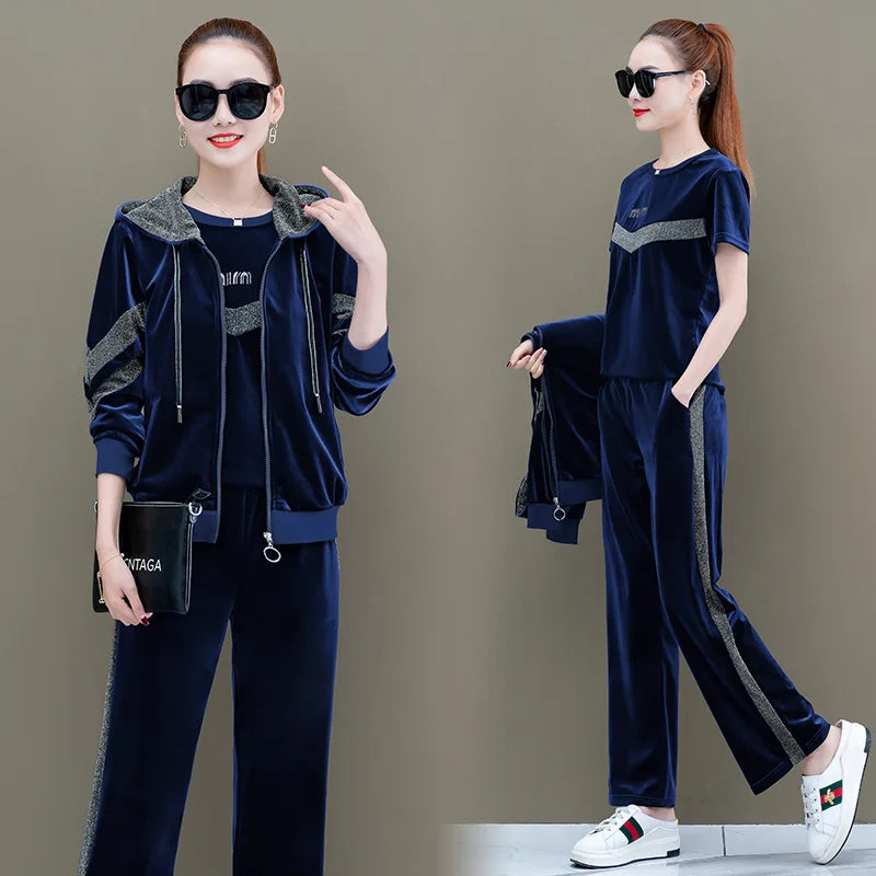 Women Velvet Sports Suit 2-3Piece Set