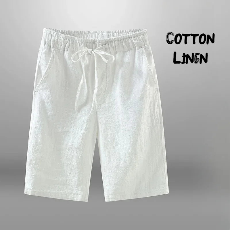 Men Cotton Linen Casual Breathable Beach Shorts