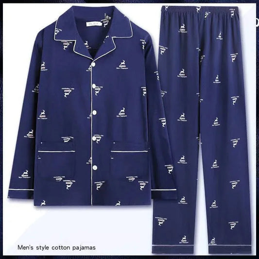 Men's Summer Cotton Pajamas Set Long Sleeve Sleepwear