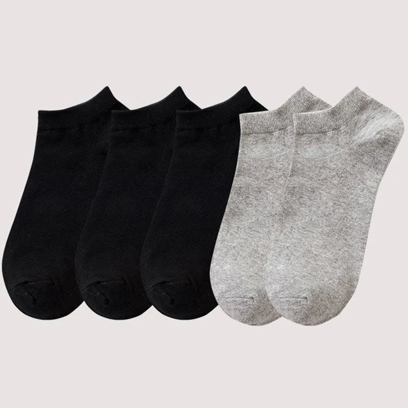 10/5pcs Pairs Low Cut Ankle Breathable Men/Women Socks Solid Color Black White Grey