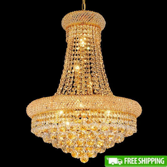 Luxury Empire Gold Lighting Crystal Chandelier Fixture 12 Lights Entryway Dining Room