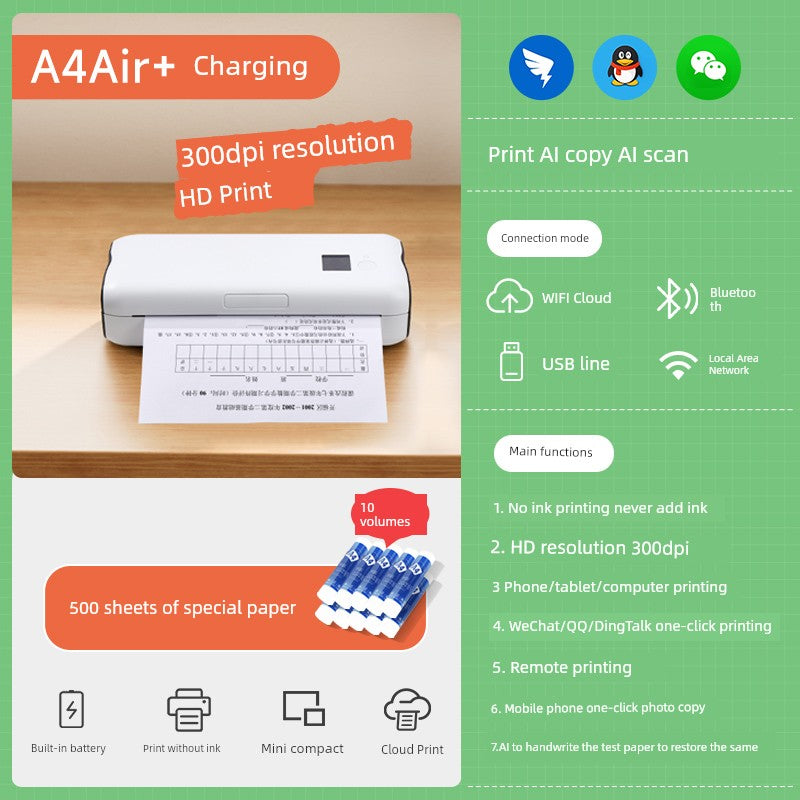 Compact Portable Miniature Printer for Homework Wireless Ideal for Student Dormitory