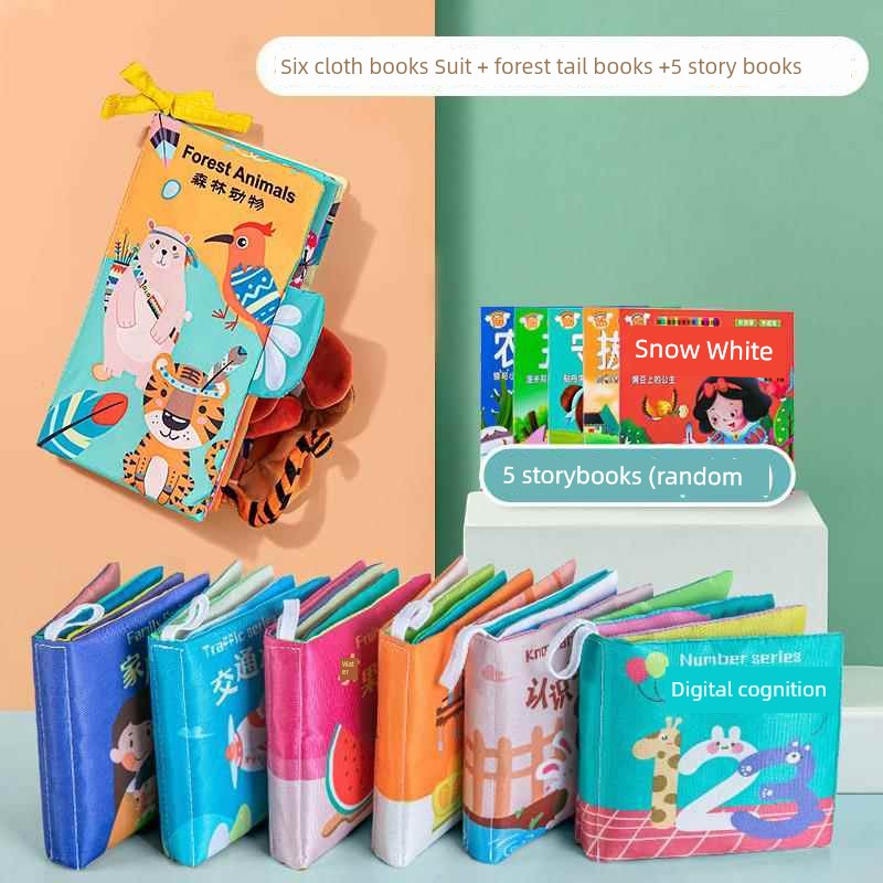 Baby Cloth Book Early Education Baby Tear-Proof Biteable Three-Dimensional Shredded Book 6 Months Cognitive Puzzle Sound Toy