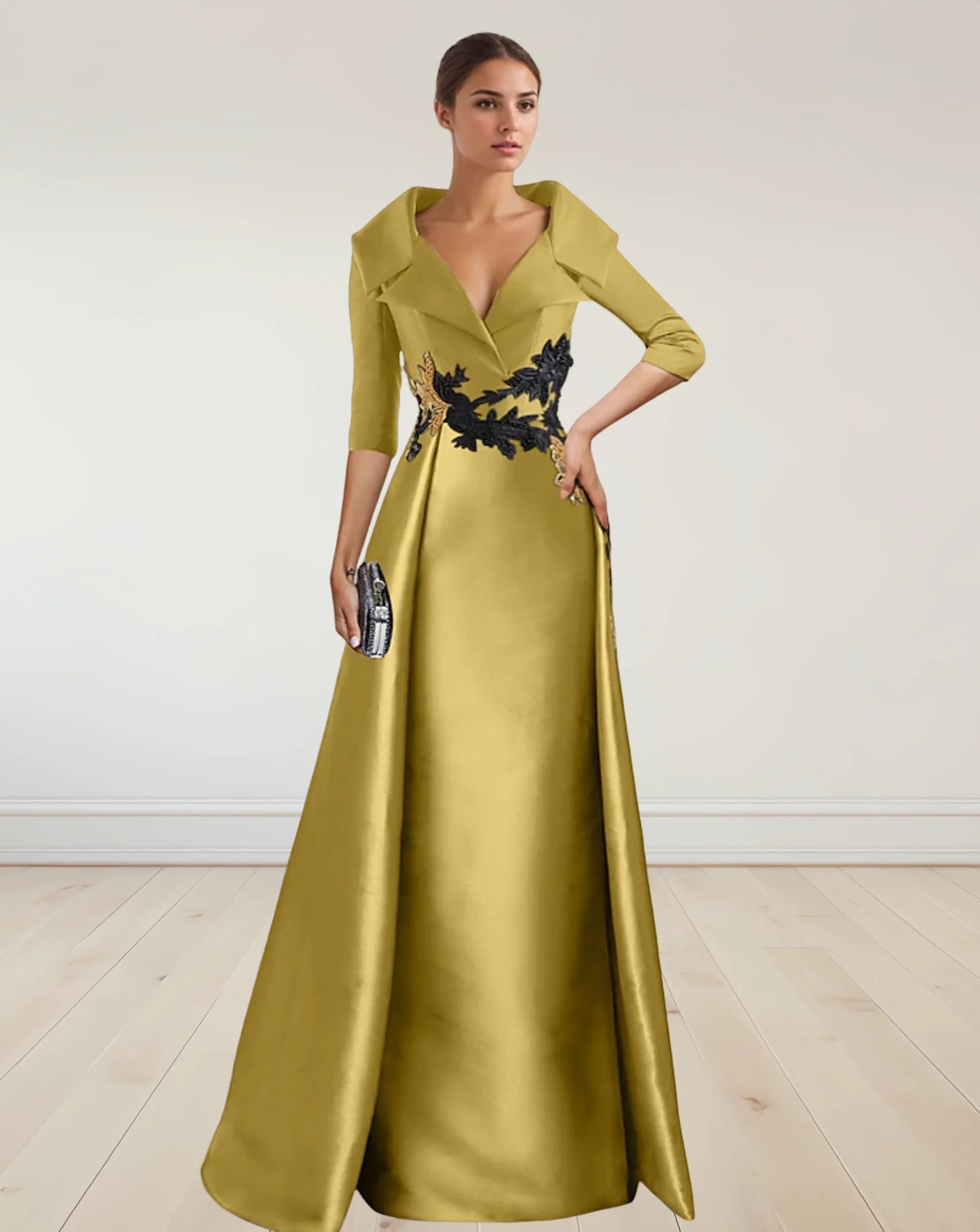 Elegant Evening Formal Gown Dress Floor Length 3/4 Length Sleeve with Appliques Beading A-Line