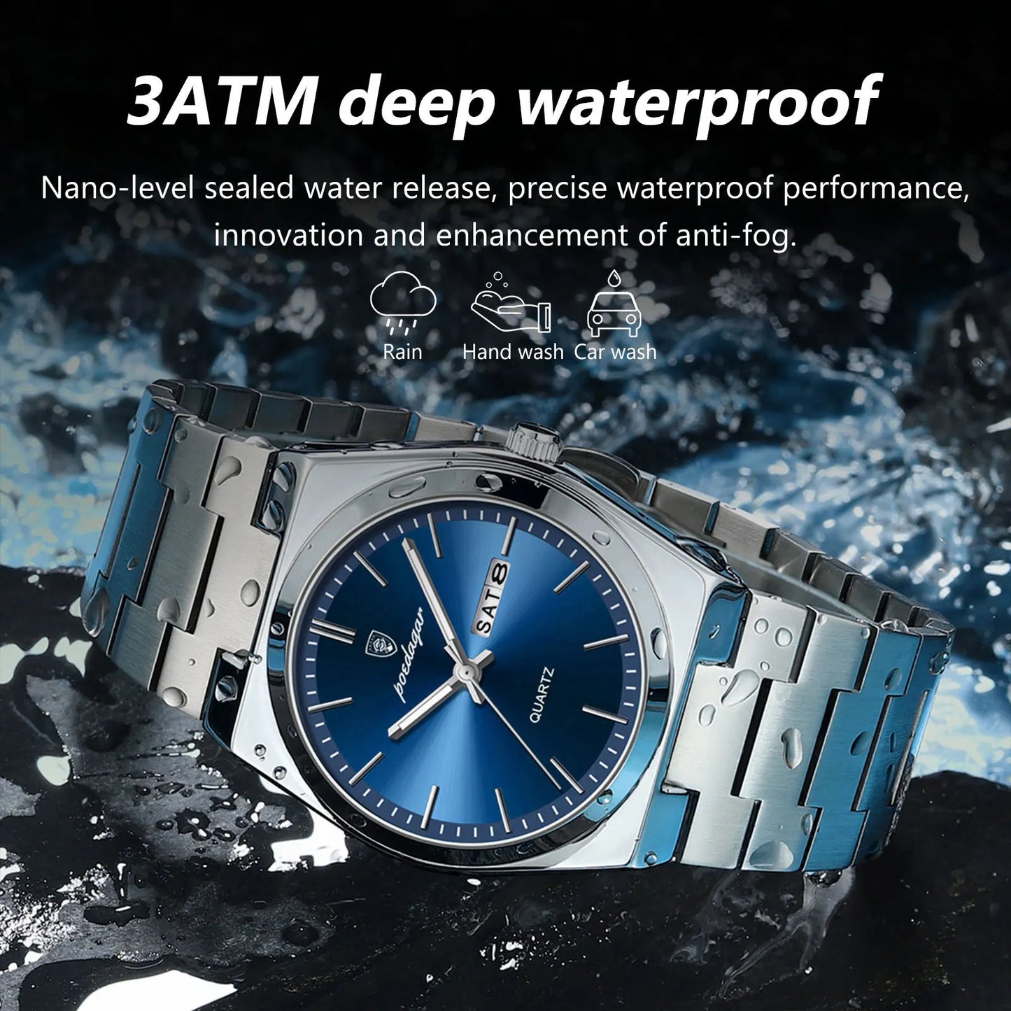 Men's Luxury Quartz Watch Stainless Steel Waterproof Luminous Date Week