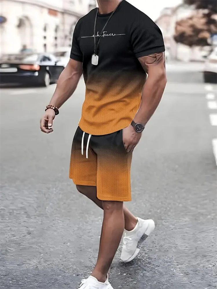 Men's Summer Outfit  Short Sleeve T Shirt & Short Set 2 Piece Sportwear 3D Printed