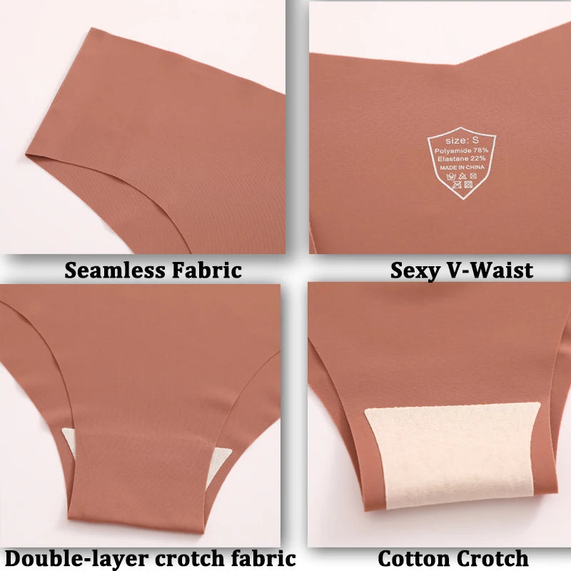 6PCS Women Seamless Panties Silk Ultra Thin Briefs Sexy V Waist