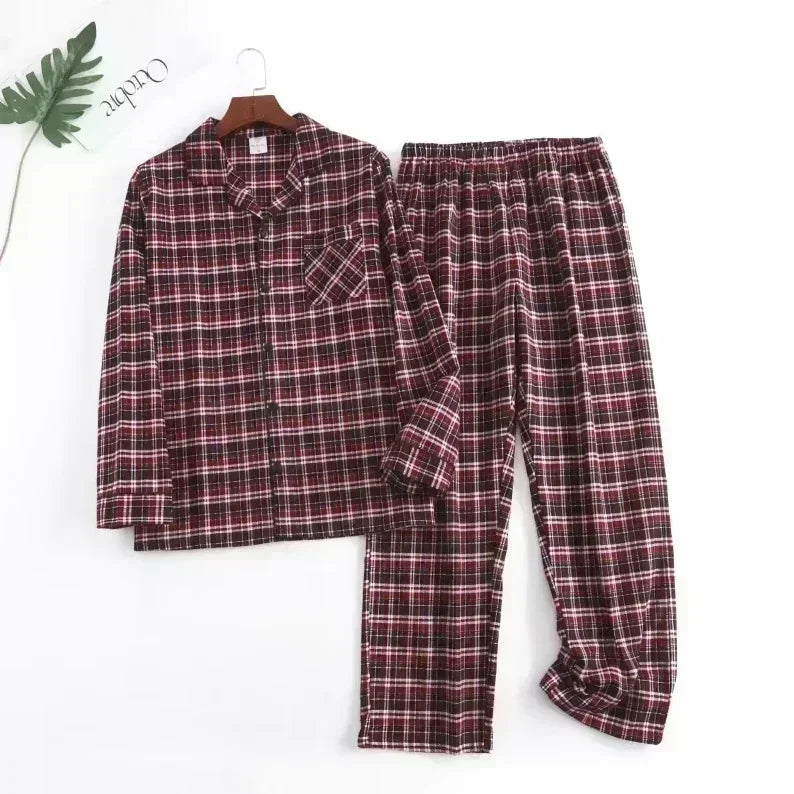 Plaid Design Multi Colors Warm Cotton Flannel Long-sleeved Trousers Pajamas Set for Men